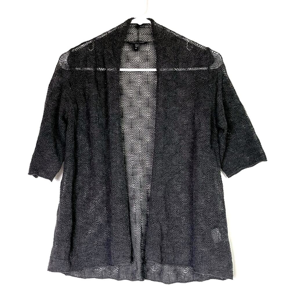 EILEEN FISHER Gray Open Front Sweater 100% Wool Textured Cardigan PP EUC